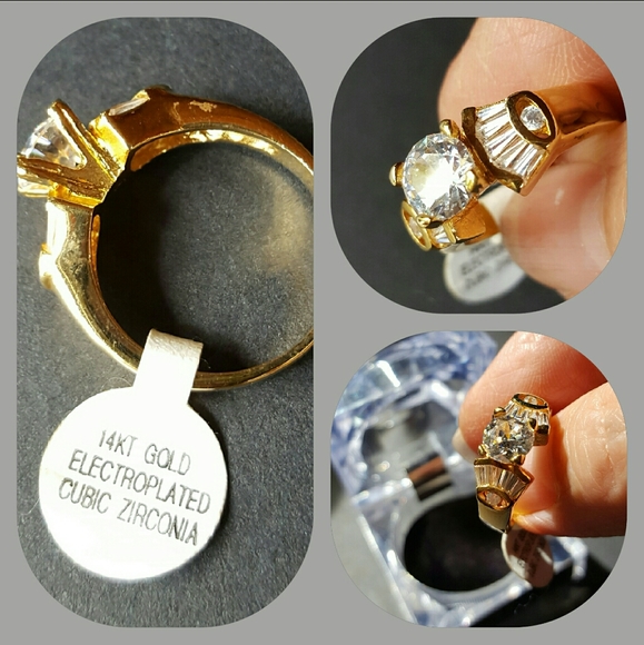 NEW IN BOX Brilliant Gold CZ Engagement Ring - Picture 5 of 7